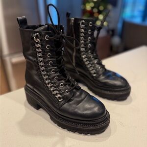 Rebecca Minkoff Edie Black Leather Lace-Up Combat Boots- 7.5